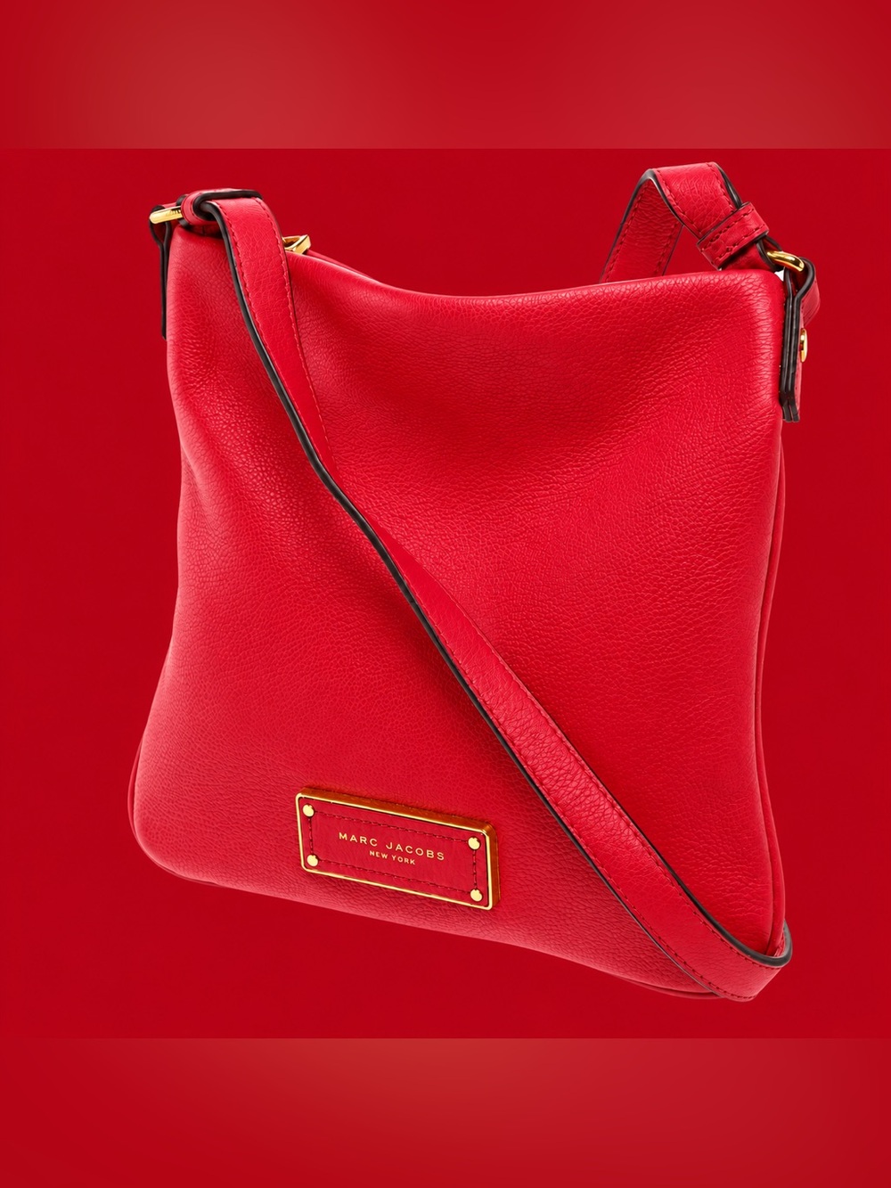 Marc Jacobs Red Leather Crossbody with Gold Plaque